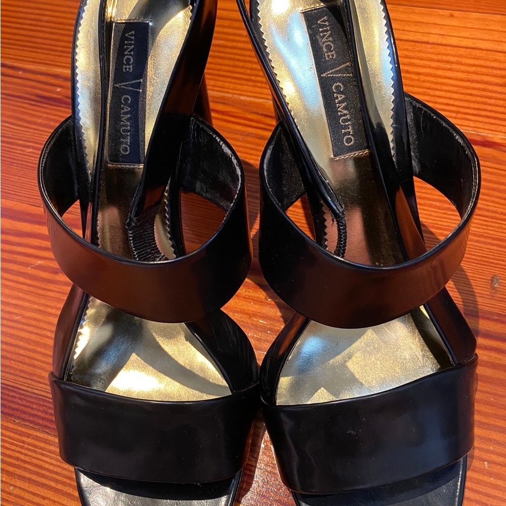 Vince Camaro black patent leather 4” heel sandals